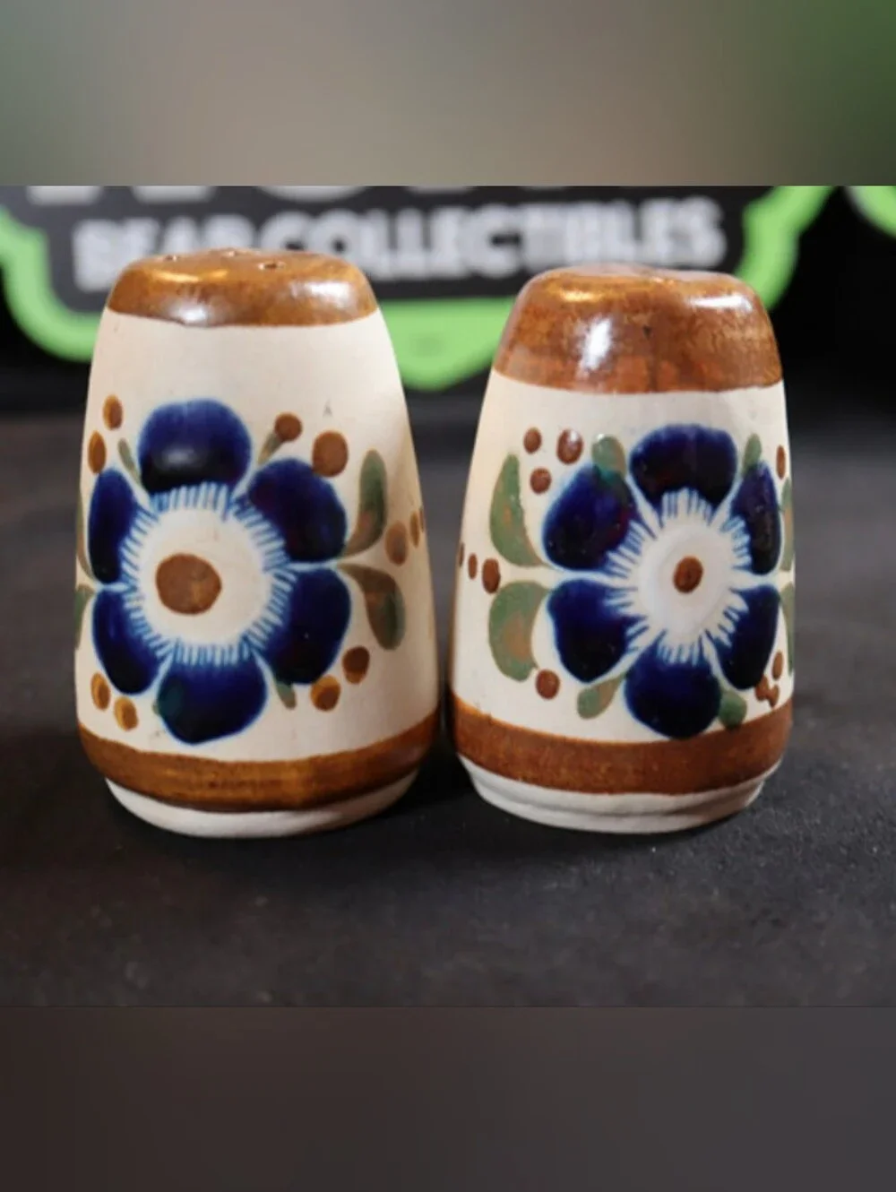 Vintage Cobalt Blue & Copper Hand Painted Puerto Vallarta Salt & Pepper Shakers